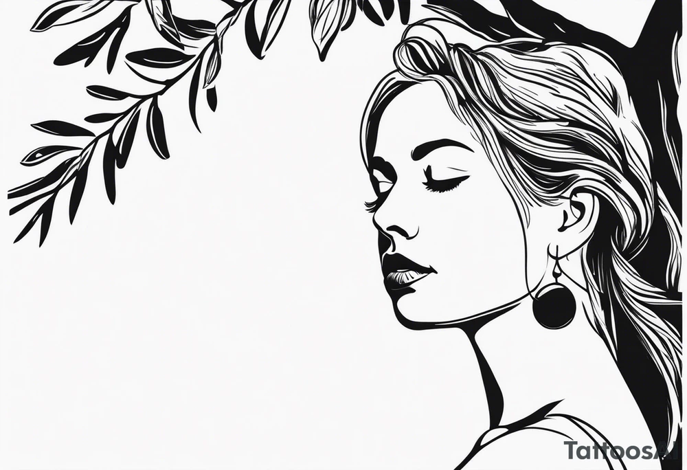 a woman turning herself in an olive tree tattoo idea