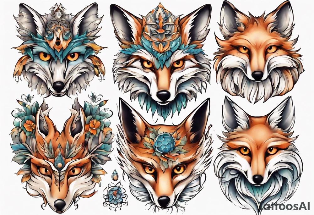 Eule und fuchs fantasie tattoo idea