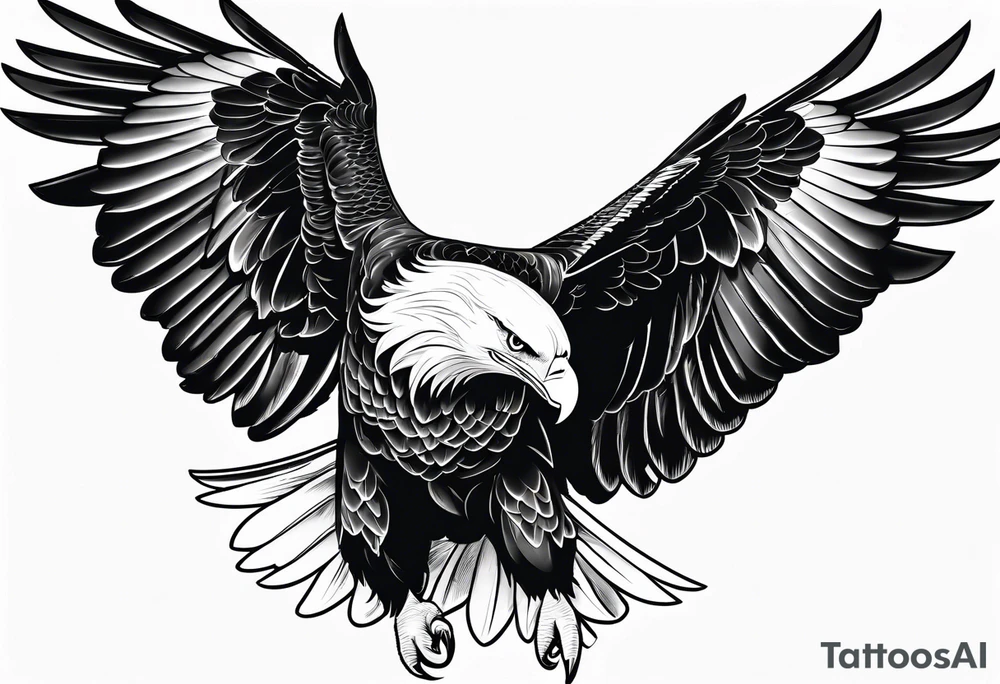 Bald eagle soaring straight with wings out, no legs showing tattoo idea