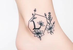 Hexagon Leo symbol larkspurs and water lilies tattoo idea