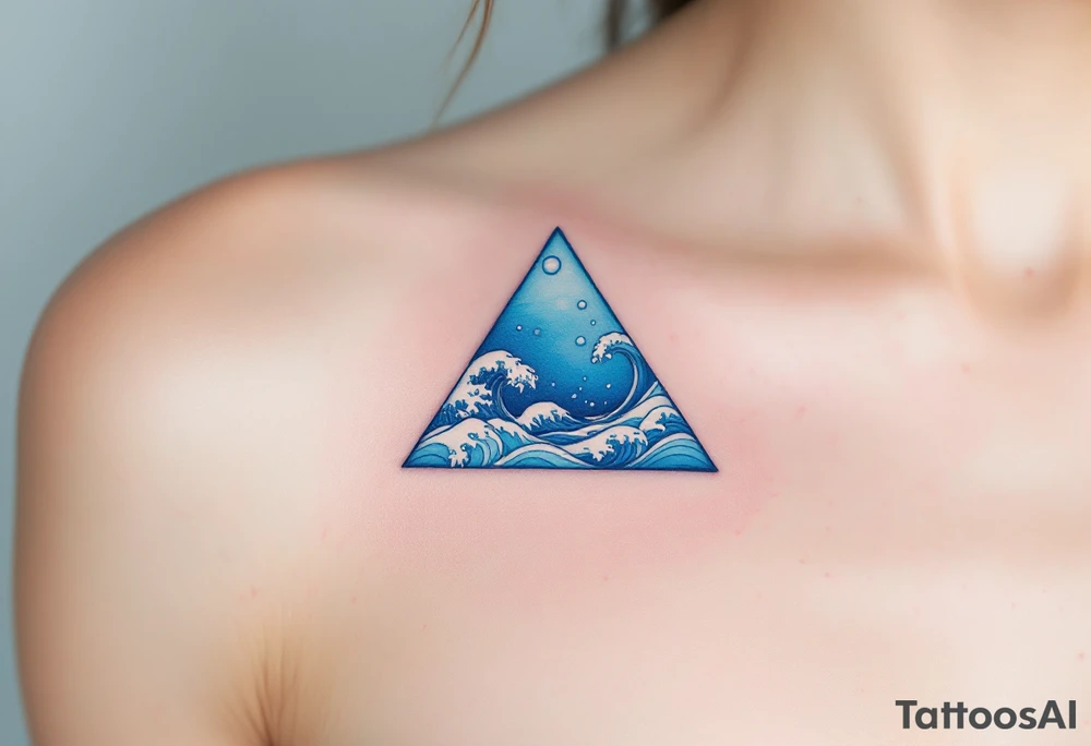 A blue triangle filled with waves and bubbles, symbolizing the element of water and emotion. tattoo idea