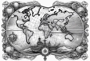 nautical map with oceanography for an arm sleeve tattoo idea