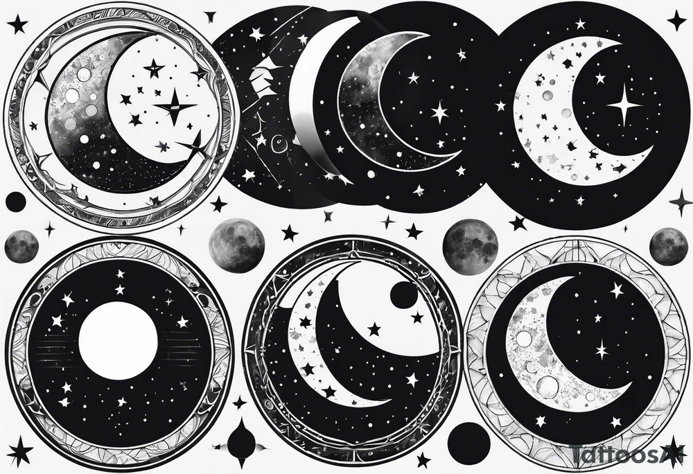 moon phases with constellations tattoo idea