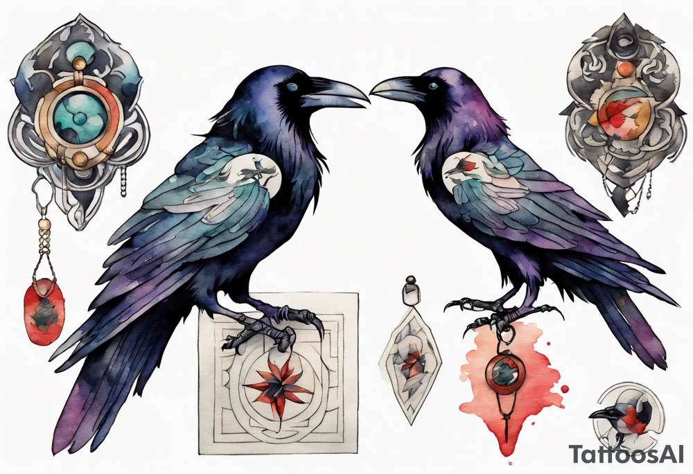a raven wearing an amulet tattoo idea