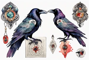 a raven wearing an amulet tattoo idea
