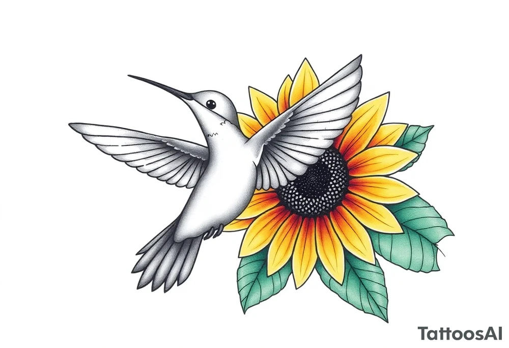 Hummingbird near a sunflower tattoo idea