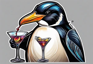 Classy penguin drinking a martini tattoo idea