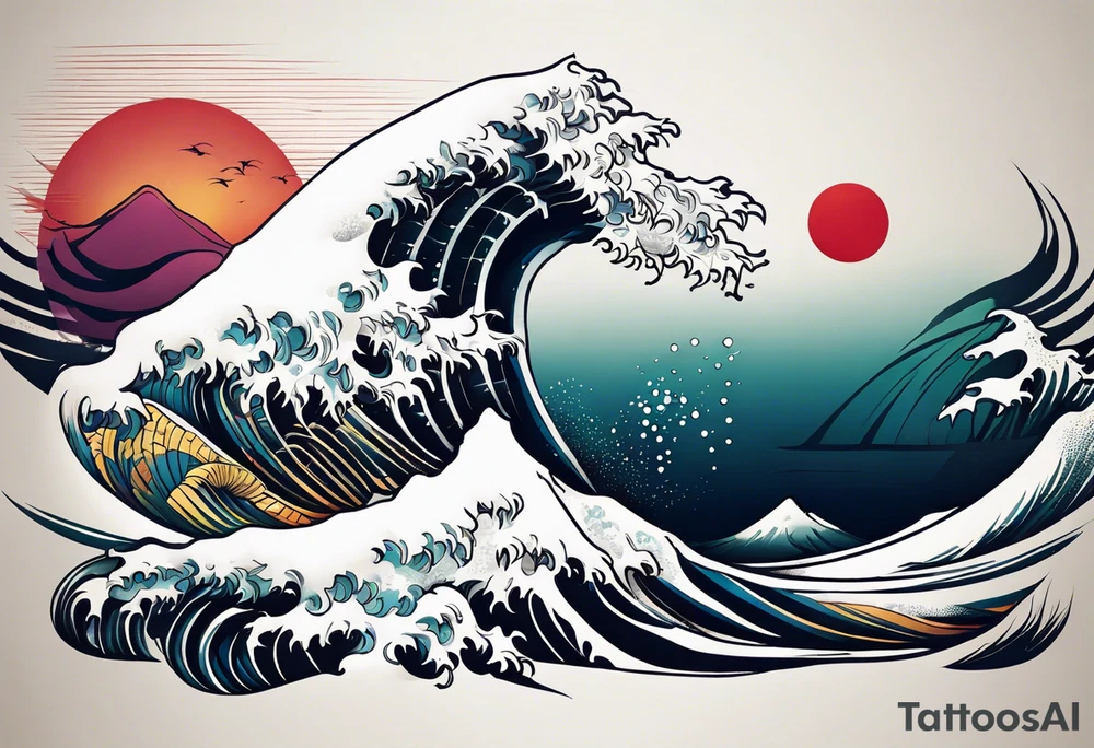 calm wave background tattoo idea