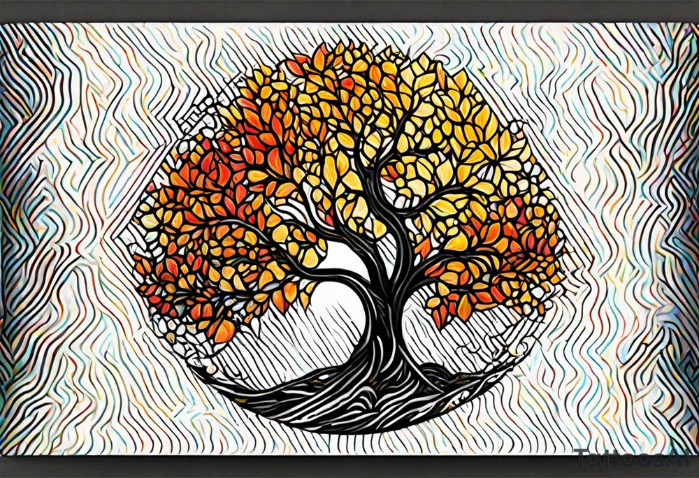 Arm Sleeve Tattoo with fall colors flat tattoo idea