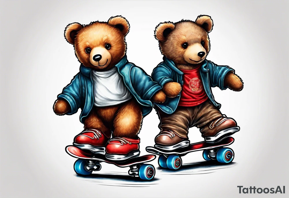 Teddy bears rollerskating tattoo idea