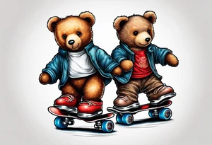 Teddy bears rollerskating tattoo idea