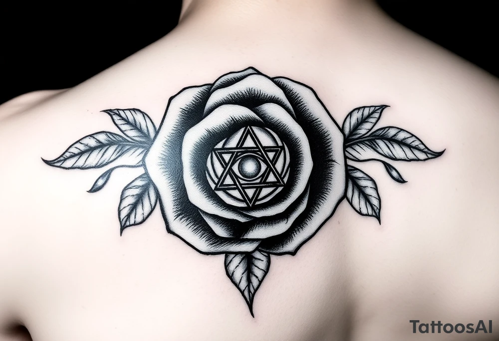 Rose tattoo with illuminati eye inside of it tattoo idea