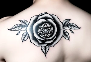 Rose tattoo with illuminati eye inside of it tattoo idea