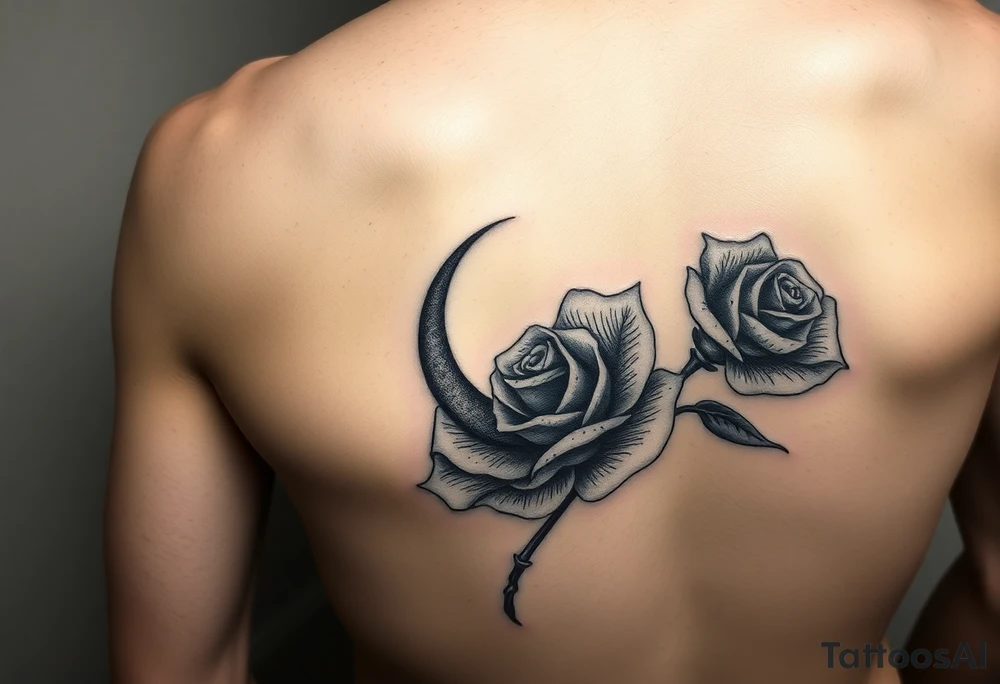 I have a small crescent moon tattoo. I want to cover it up with a rose tattoo. So I would like a rose tattoo with a crescent moon incorporated into it. I want the petal to be the moon shaped. The third one is the best, but can you clean it up? tattoo idea