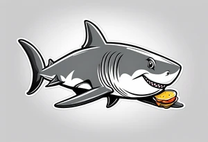 Black and grey cartoon shark standing up with chicken legs for a tail tattoo idea