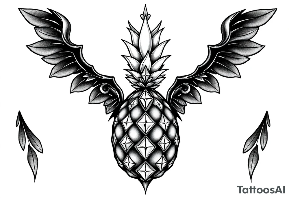 Design around a vagina and anus using a pineapple with diamonds and magestic, crown, vagina, anus, pubic tattoo idea