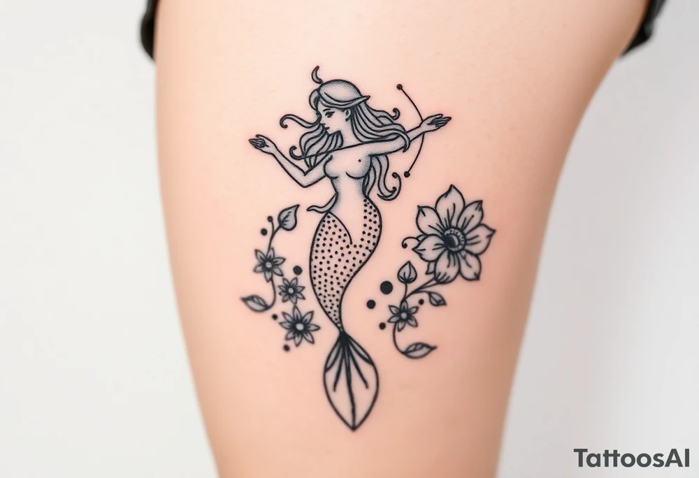 mermaid and sea flowers, Sagittarius tattoo idea