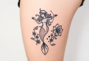 mermaid and sea flowers, Sagittarius tattoo idea