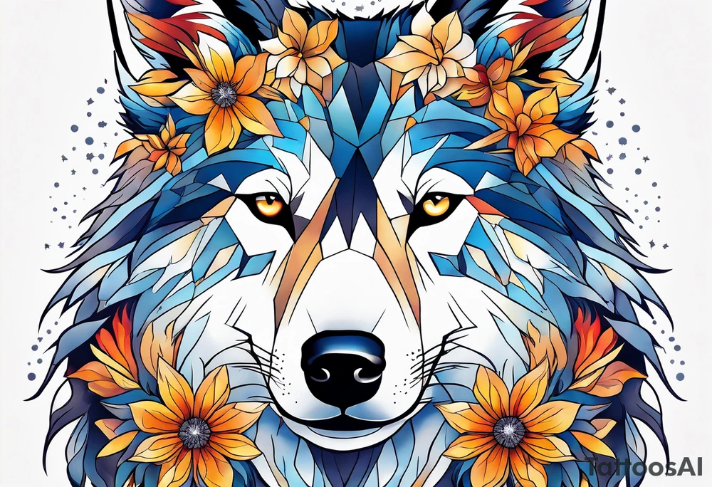 Constellation, animal wolf snow , géométric , flower tattoo idea