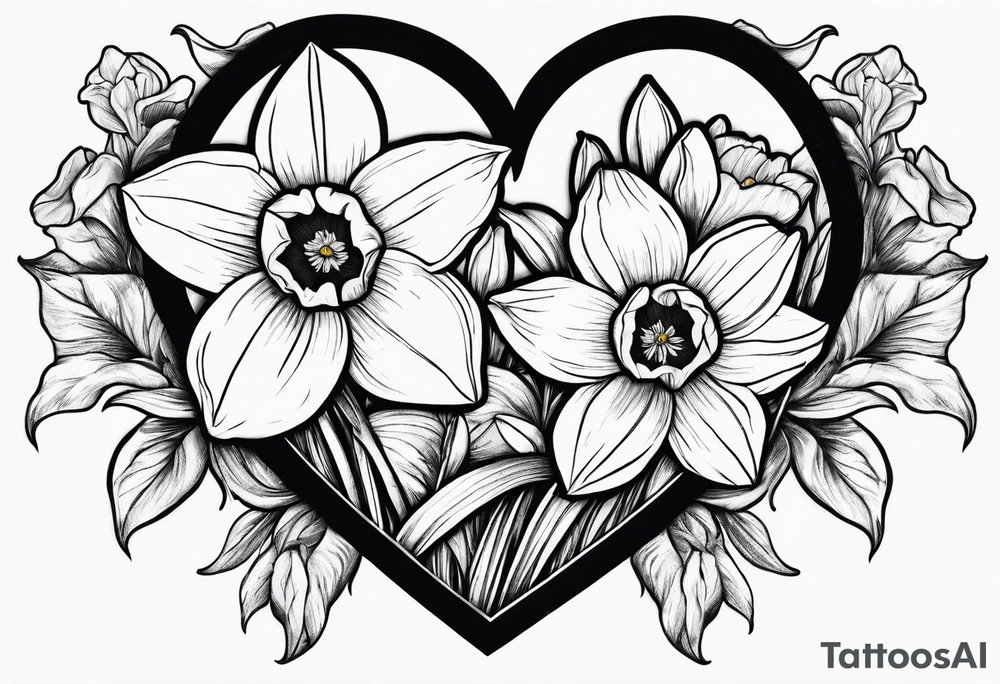 Daffodils in a heart shape with pawprint in center tattoo idea
