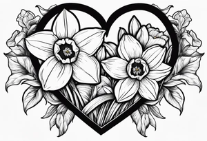 Daffodils in a heart shape with pawprint in center tattoo idea