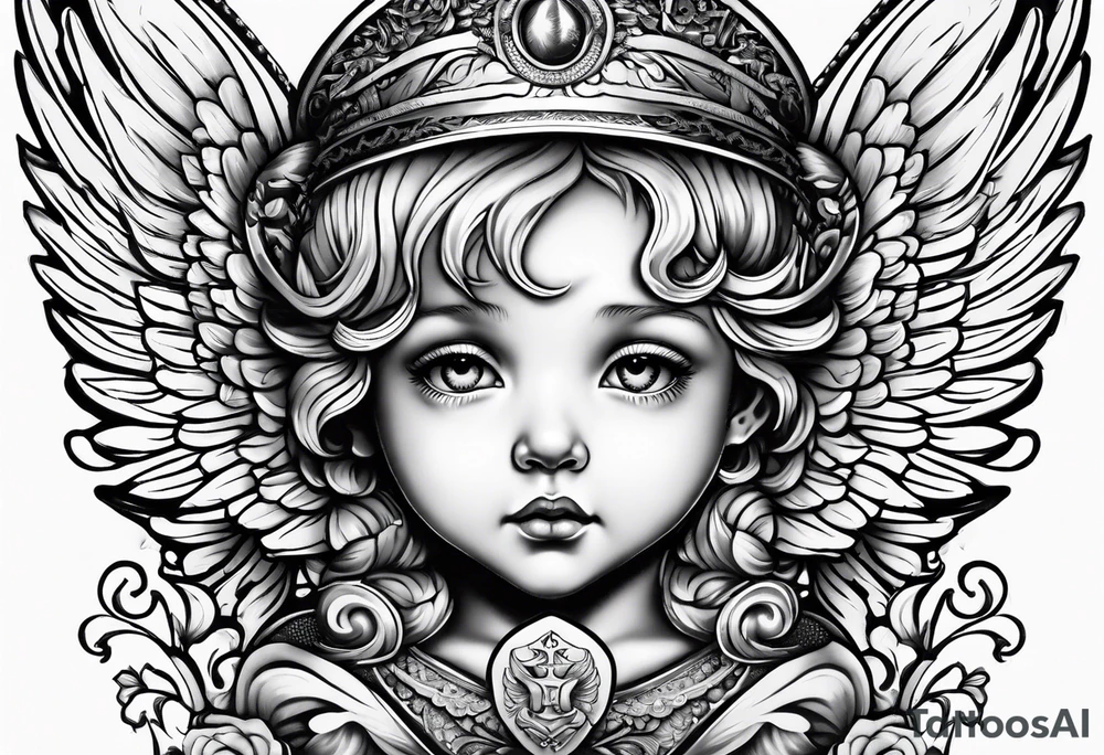 Cherub looking down tattoo idea