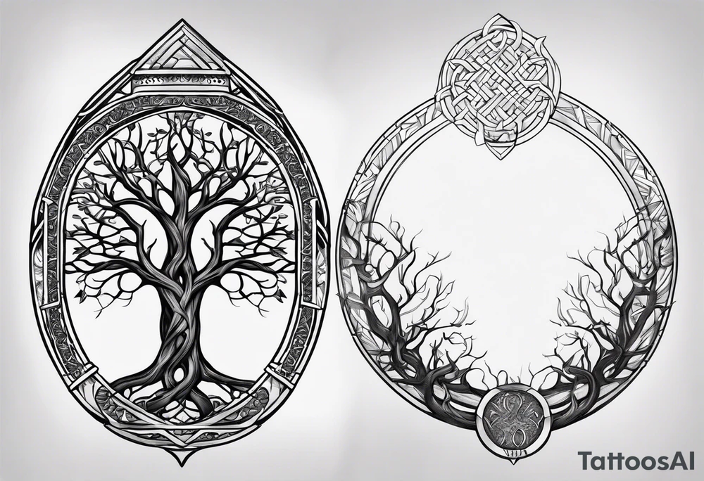 Yggdrasil with no leaves. A roman inscription "MEMENTO VIVERE" on the top. A metal bracelet with the date XXXI-VII-MMXV tattoo idea