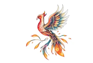 magnificent but feminine phoenix rising  flames with trailing embers tattoo idea