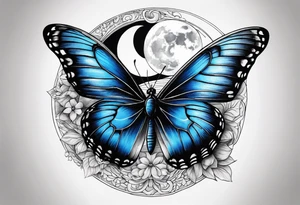 Blue butterfly moon tattoo idea