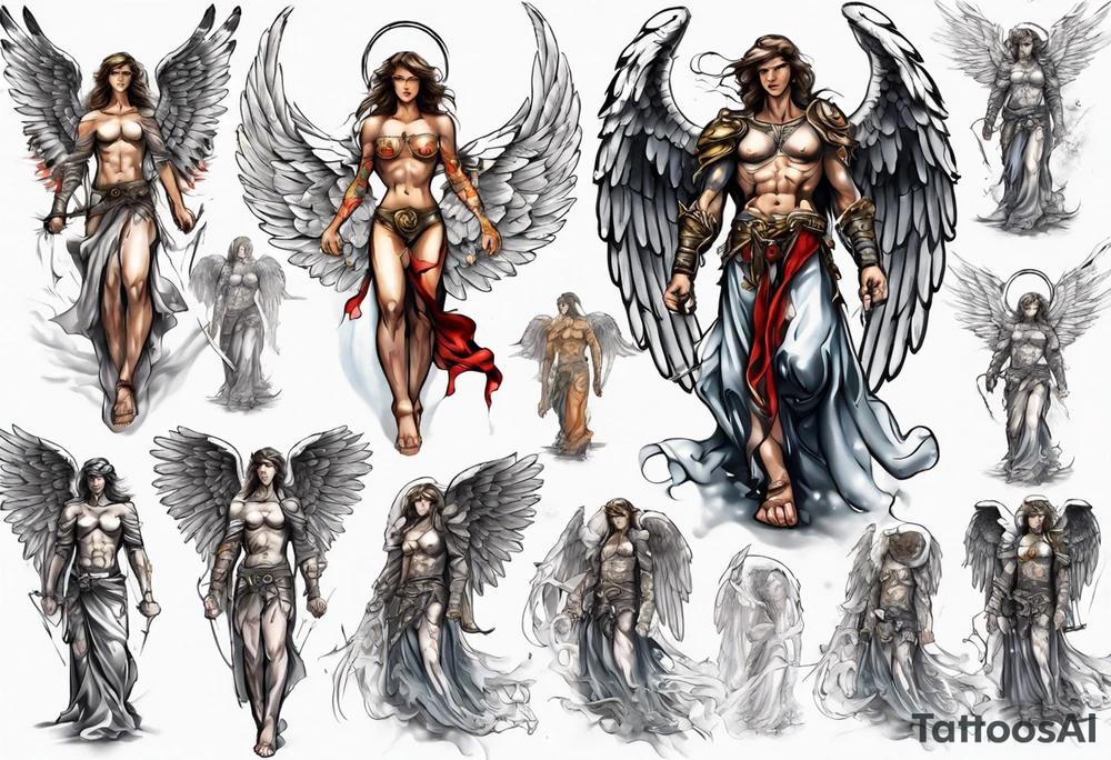 Full sleeve of a angel warrior tattoo idea