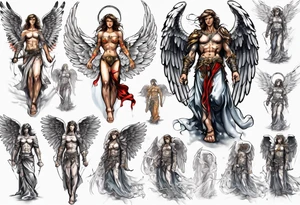 Full sleeve of a angel warrior tattoo idea