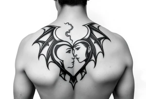 Man having heart broken buy demon women dark evil tattoo idea