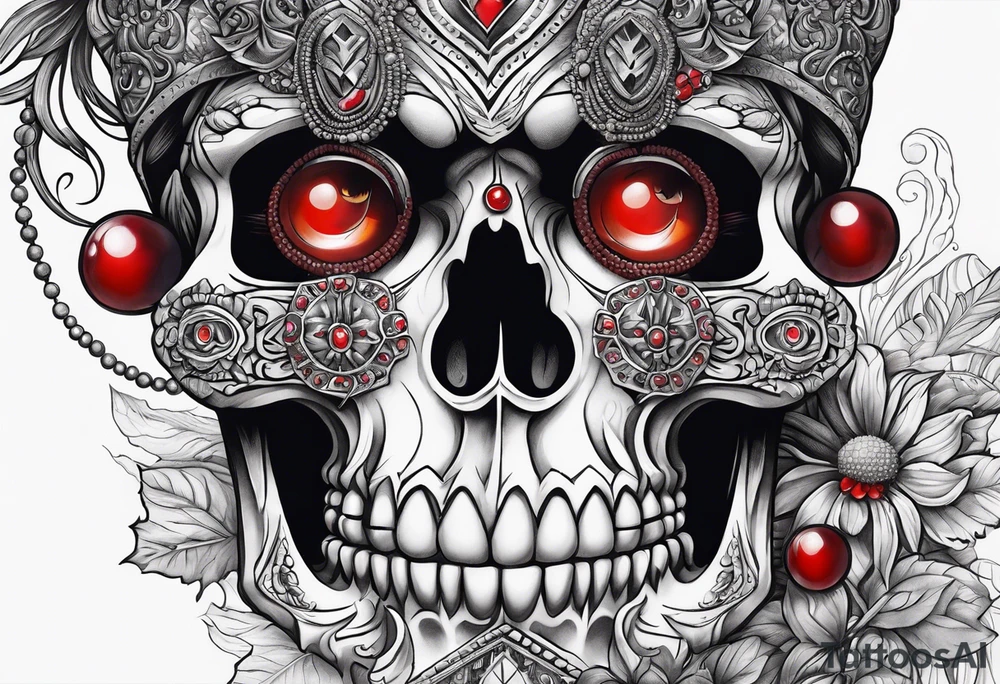 Death . Red eyes, beads in hand tattoo idea