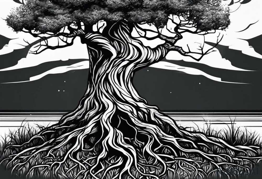 A Tattoo of a tree. Tree roots starting from my toes and growing upwards onto my leg into a tree.size of tattoo should not go above my knee tattoo idea