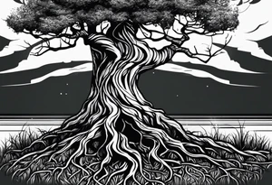 A Tattoo of a tree. Tree roots starting from my toes and growing upwards onto my leg into a tree.size of tattoo should not go above my knee tattoo idea