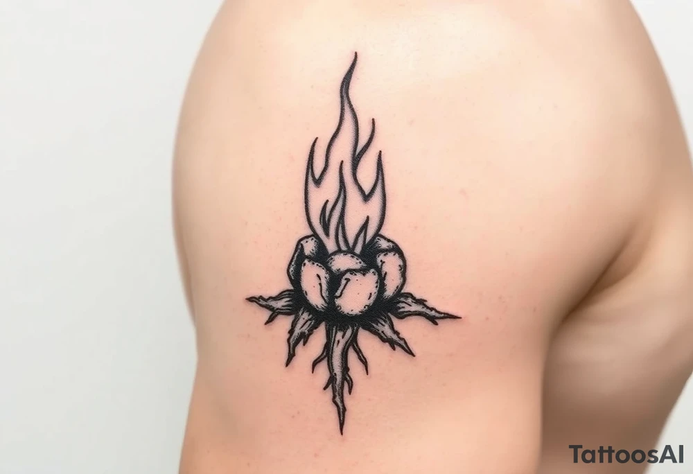 flame in a root ball tattoo idea
