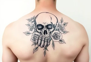 skull, hand roses tattoo idea