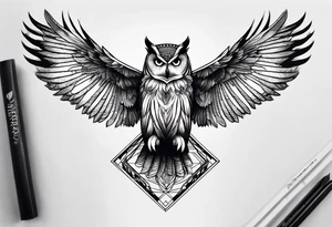 Majestic owl in flight tattoo idea