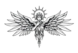 Majestic and powerful archangel wearing a halo, having six wings tattoo idea