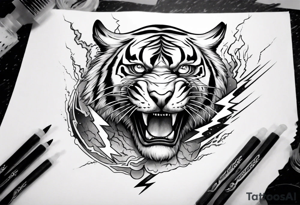 A tiger surrounded by lightning for a forearm tattoo tattoo idea A tiger surrounded by lightning for a forearm tattoo tattoo idea