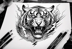 A tiger surrounded by lightning for a forearm tattoo tattoo idea