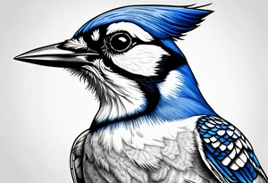 Strong blue jay bird in flight head down tattoo idea