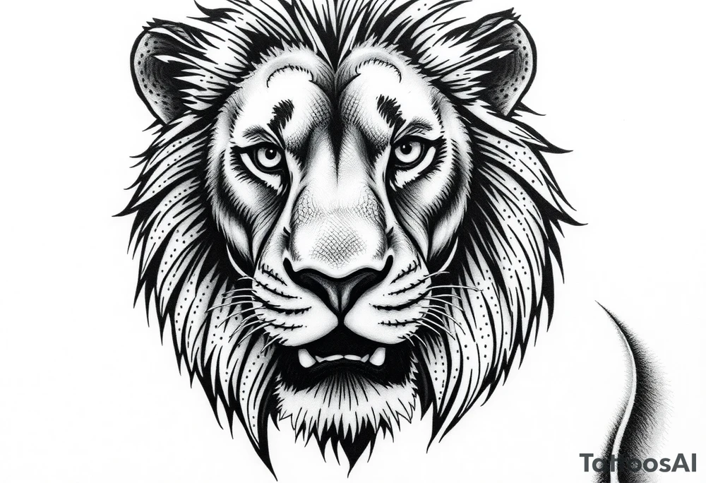 powerful majestic lion, close-up tattoo idea