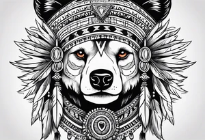 Native style bear pelt with woman and traditional headdress tattoo idea