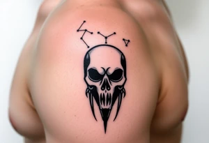 A starry sky with constellations forming the shape of a Death Eater mask, subtly blending darkness and destiny tattoo idea