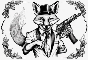 a fox holding a gun and smoking a coggarte tattoo idea