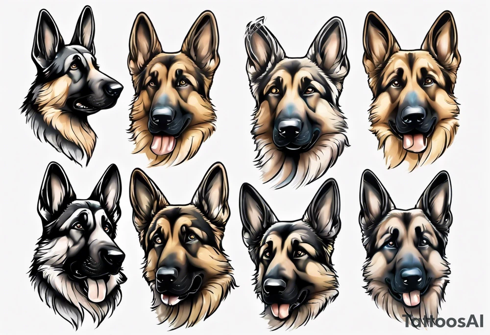 Goofy German shepherd puppy profile tattoo idea