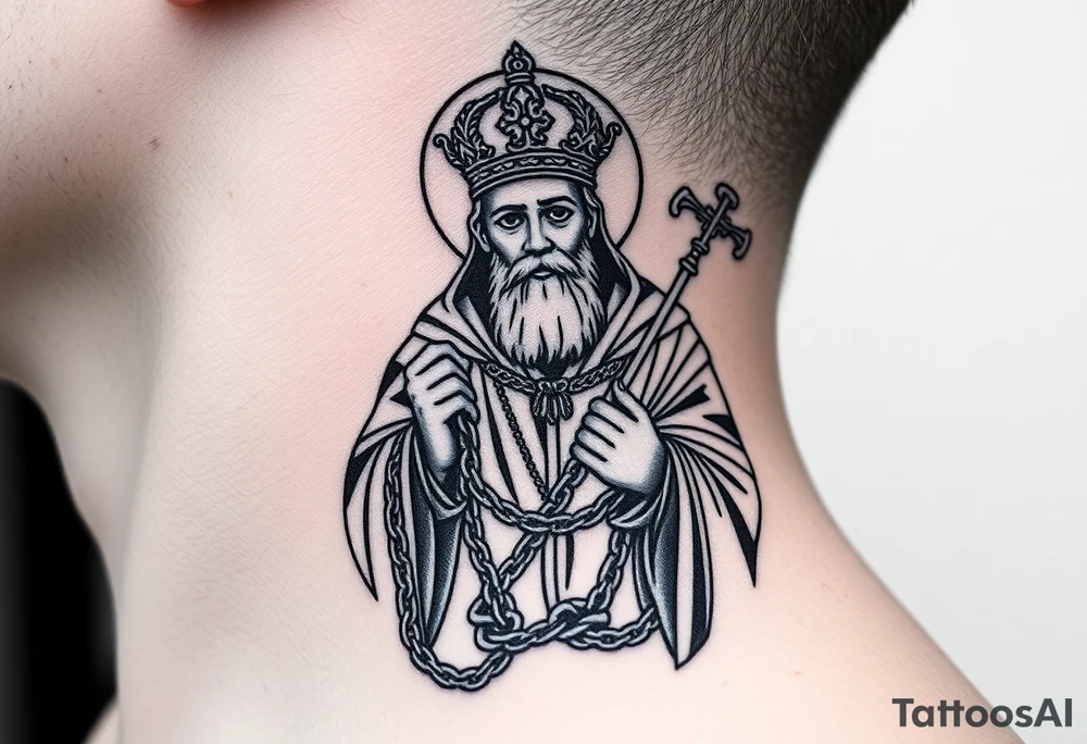 russian christian orthodox saint holding the russian orthodox thurible chains tattoo idea