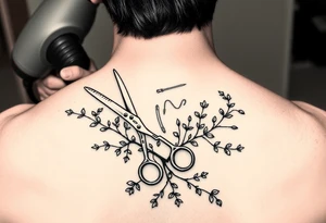 shears with a comb, blow-dryer. then groups of bobby pins randomly placed. with vines weaving thorughout tattoo idea