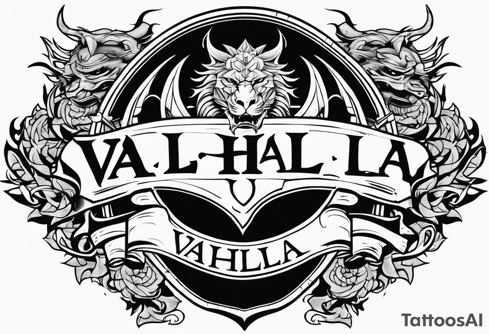 Valhalla sword shield dragon lion tattoo idea